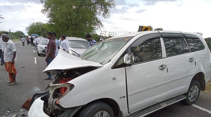 மதுரை அருகே நேருக்கு நேர் மோதிய கார்கள் 3 பேர் பலி – 6 பேர் படுகாயம்